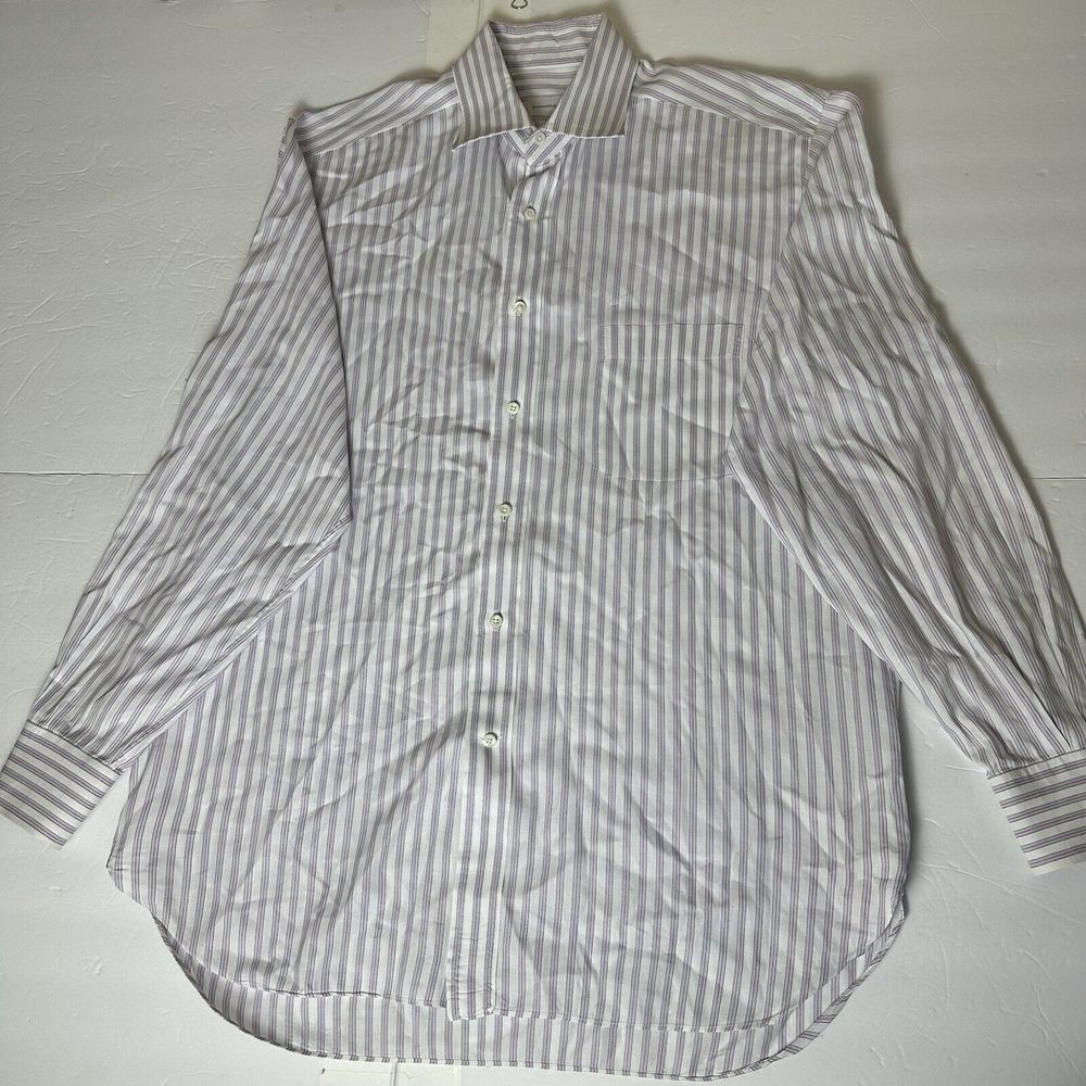 Ermenegildo Zegna Shirt Mens 42 16.5 Purple Striped Long Sleeve Cotton Button Up